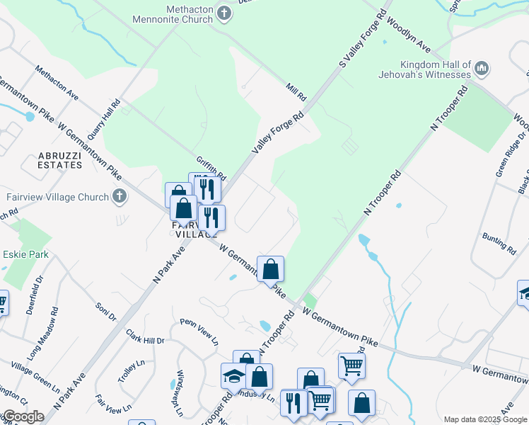 map of restaurants, bars, coffee shops, grocery stores, and more near 1034 Ethel Avenue in Norristown