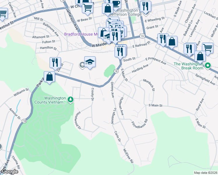 map of restaurants, bars, coffee shops, grocery stores, and more near 7179 Dewey Avenue in Washington