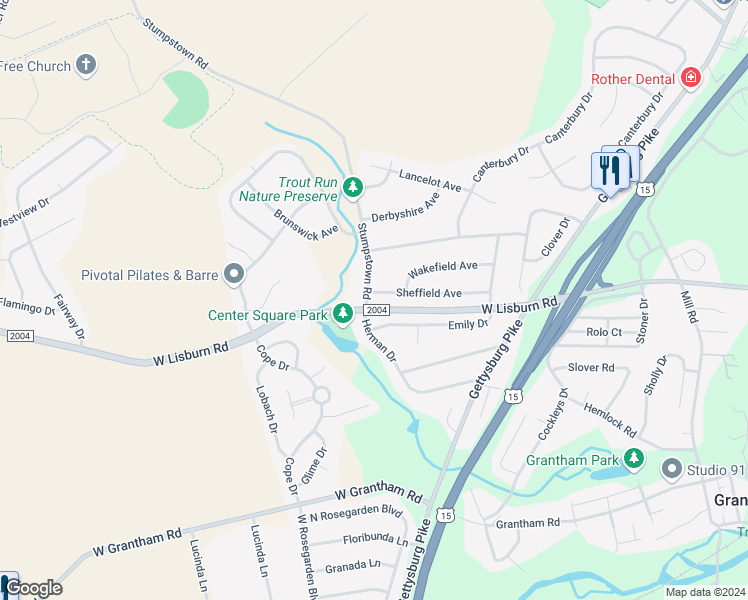 map of restaurants, bars, coffee shops, grocery stores, and more near 1007 Sheffield Avenue in Mechanicsburg
