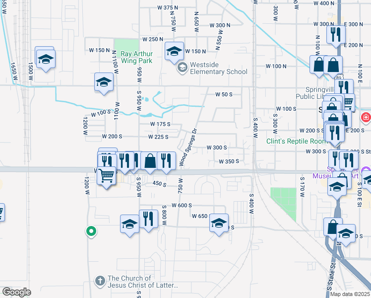 map of restaurants, bars, coffee shops, grocery stores, and more near 358 Wood Springs Drive in Springville