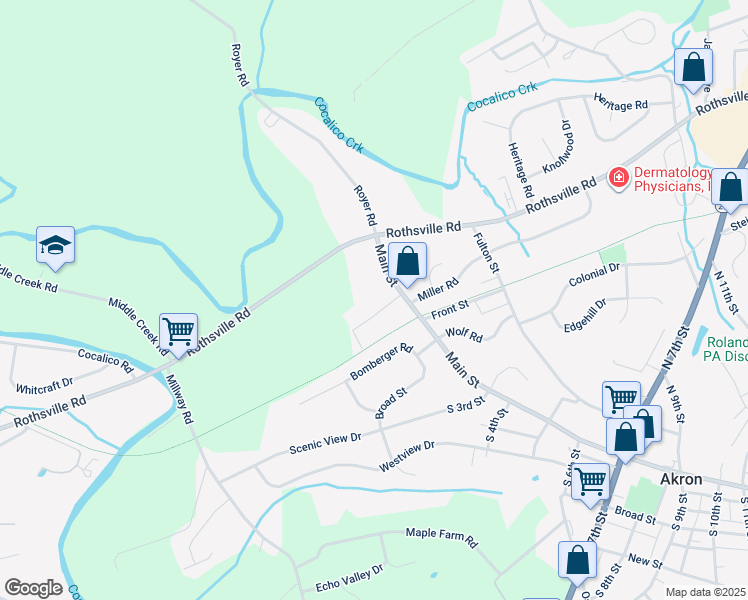 map of restaurants, bars, coffee shops, grocery stores, and more near 14 Crestview Drive in Akron