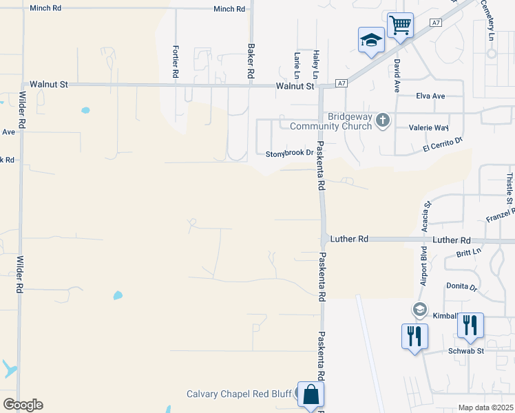 map of restaurants, bars, coffee shops, grocery stores, and more near 20910 Hampton Rhodes Drive in Red Bluff