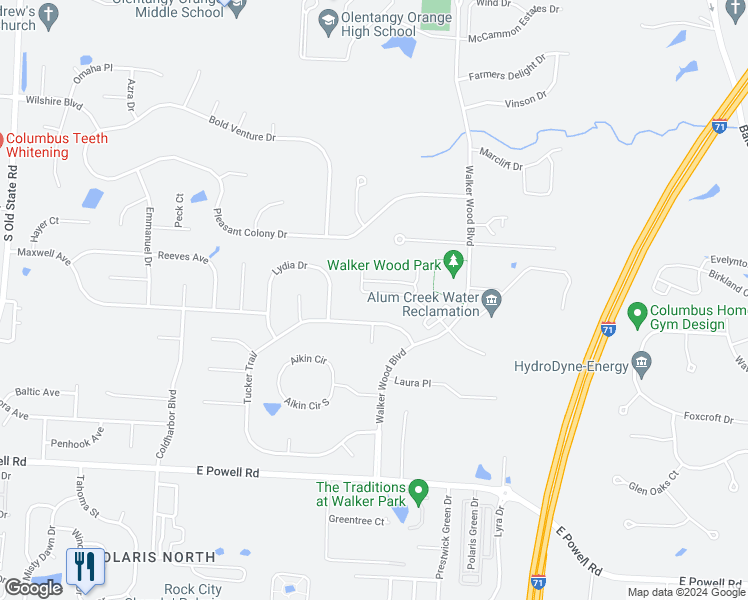 map of restaurants, bars, coffee shops, grocery stores, and more near 2862 Laurelwind Boulevard in Lewis Center