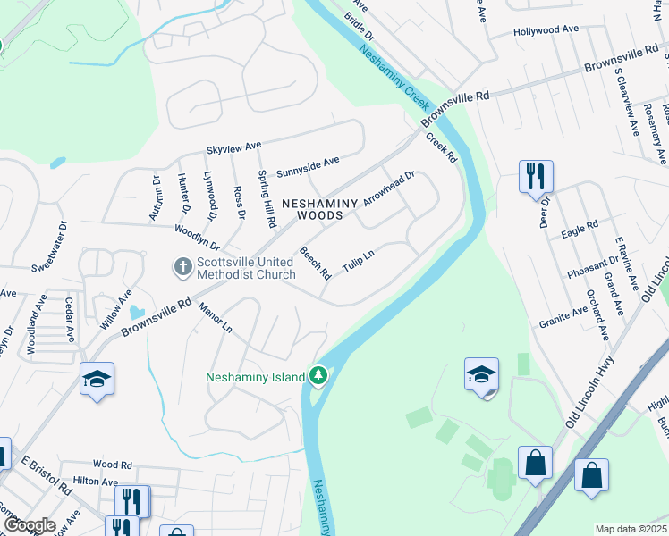 map of restaurants, bars, coffee shops, grocery stores, and more near 822 Beech Road in Feasterville-Trevose