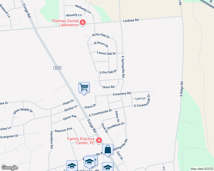map of restaurants, bars, coffee shops, grocery stores, and more near 16 Orion Road in Boiling Springs