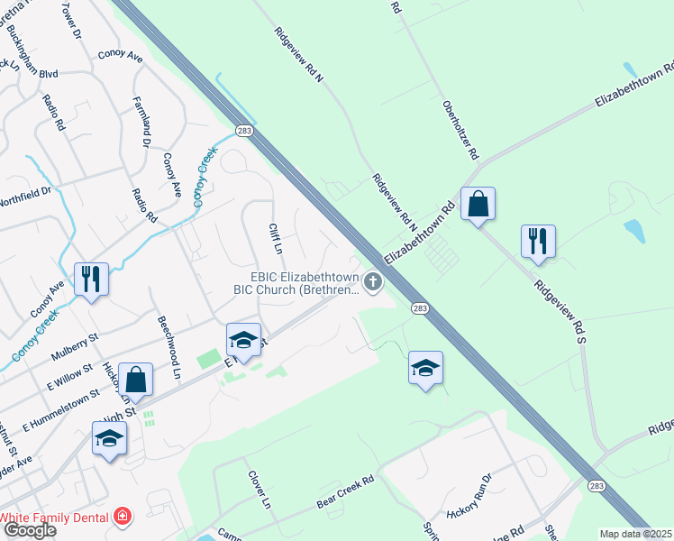map of restaurants, bars, coffee shops, grocery stores, and more near 959 Old Elizabethtown Road in Elizabethtown