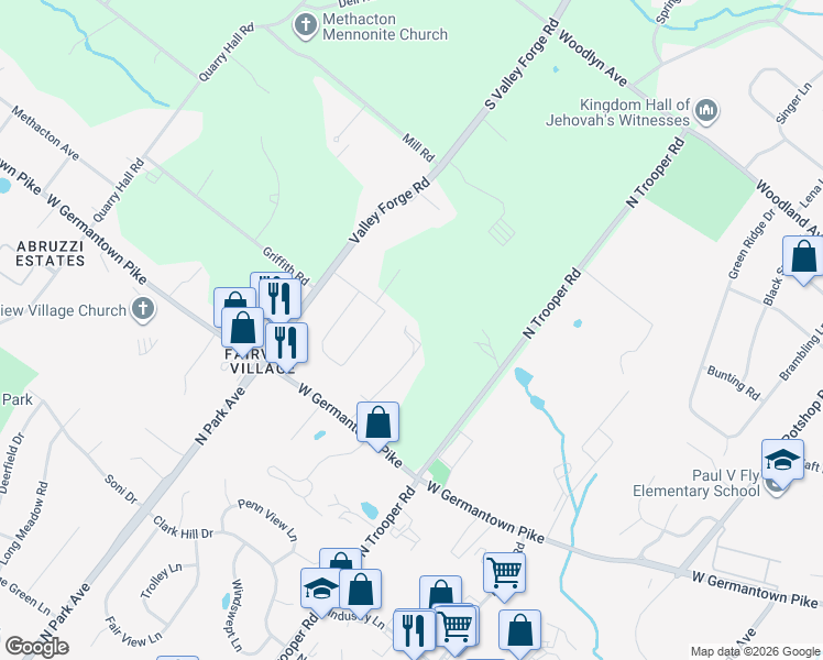 map of restaurants, bars, coffee shops, grocery stores, and more near 1047 Windy Hill Road in Eagleville