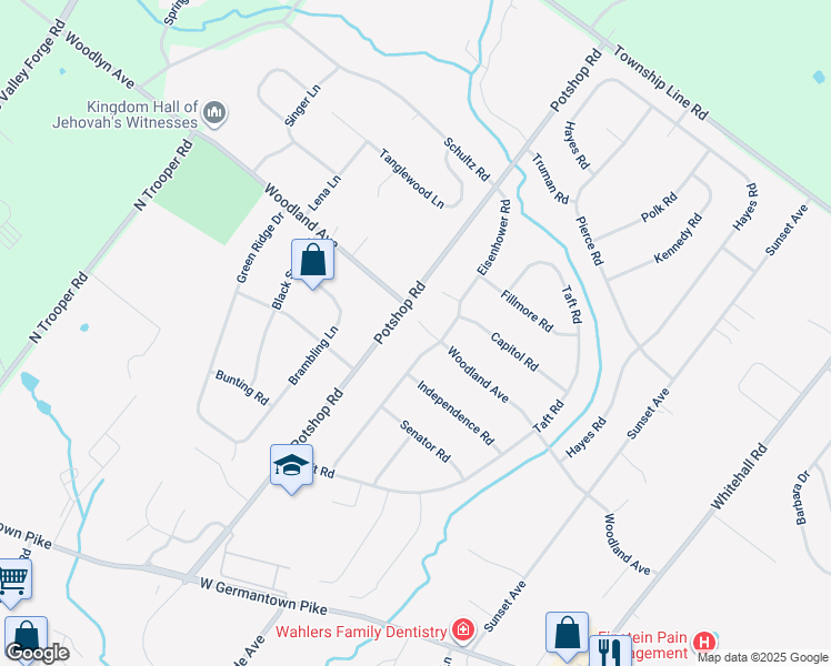 map of restaurants, bars, coffee shops, grocery stores, and more near 927 Woodland Avenue in Eagleville
