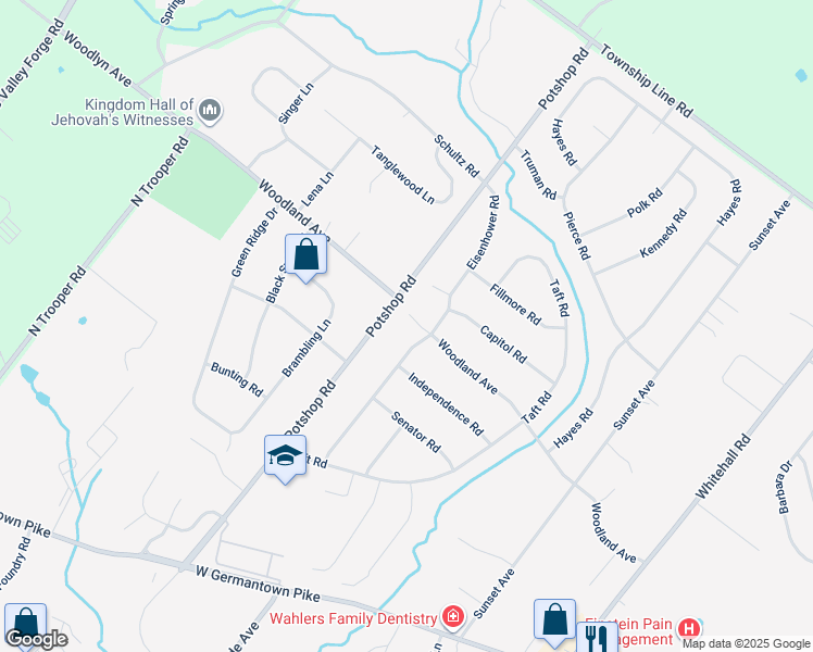 map of restaurants, bars, coffee shops, grocery stores, and more near 927 Woodland Avenue in Eagleville