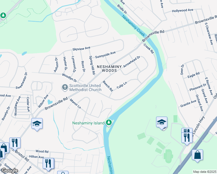 map of restaurants, bars, coffee shops, grocery stores, and more near 822 Beech Road in Feasterville-Trevose