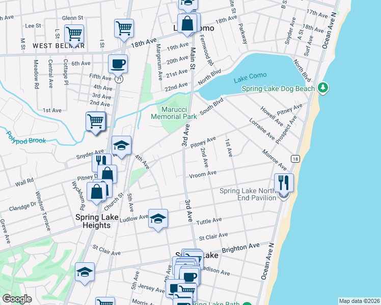 map of restaurants, bars, coffee shops, grocery stores, and more near 2212 3rd Avenue in Spring Lake