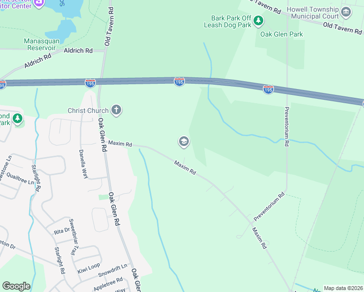 map of restaurants, bars, coffee shops, grocery stores, and more near 75 Maxim Road in Howell Township