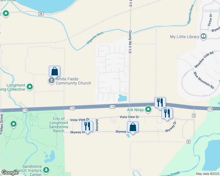 map of restaurants, bars, coffee shops, grocery stores, and more near 11131 Yosemite in Longmont