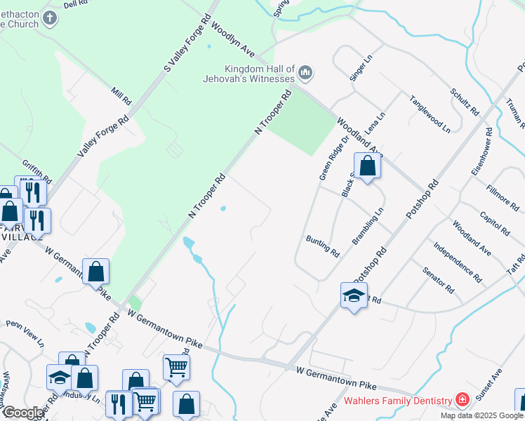 map of restaurants, bars, coffee shops, grocery stores, and more near 108 Cirak Avenue in Norristown