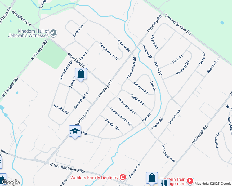 map of restaurants, bars, coffee shops, grocery stores, and more near 924 Woodland Avenue in Eagleville