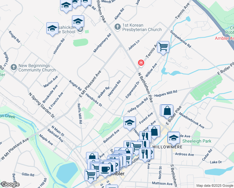 map of restaurants, bars, coffee shops, grocery stores, and more near 411 Tennis Avenue in Ambler