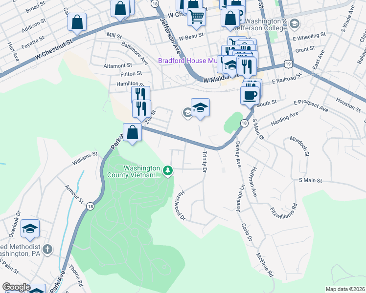 map of restaurants, bars, coffee shops, grocery stores, and more near 101 Nokomis Drive in Washington