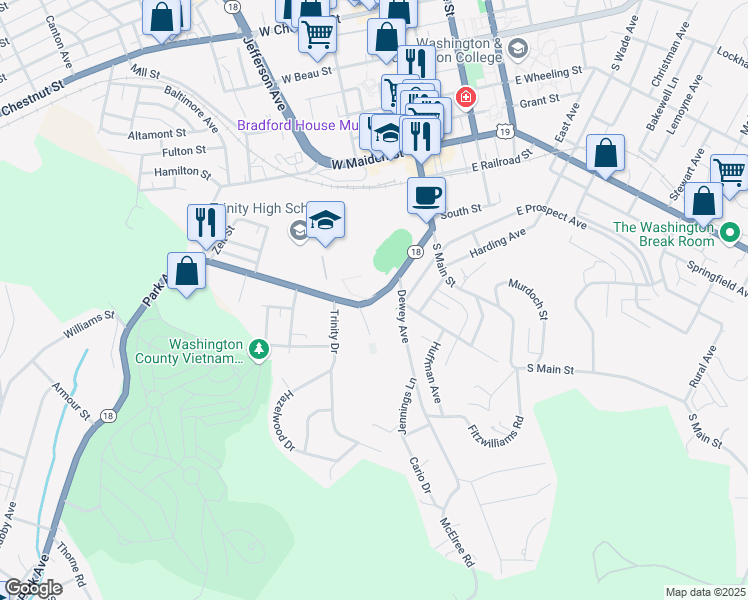 map of restaurants, bars, coffee shops, grocery stores, and more near 171 Park Avenue in Washington