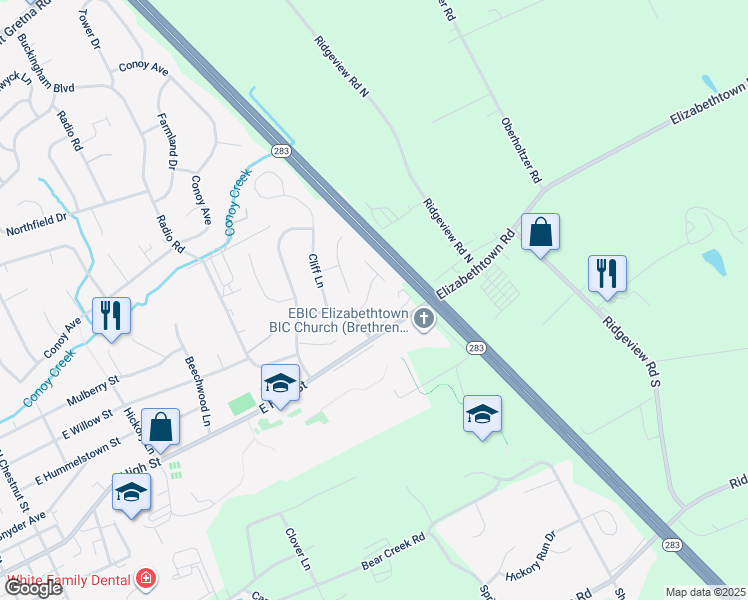 map of restaurants, bars, coffee shops, grocery stores, and more near 131 Foxchase Drive in Elizabethtown