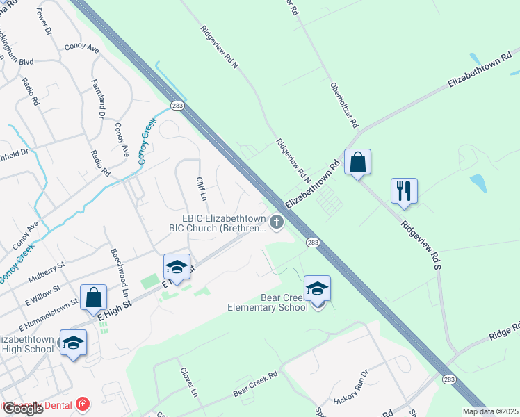 map of restaurants, bars, coffee shops, grocery stores, and more near 979 Old Elizabethtown Road in Elizabethtown