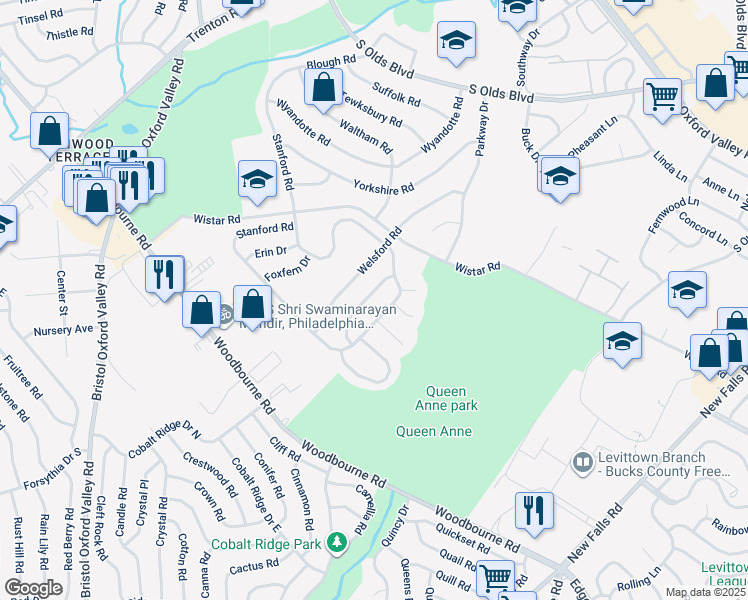 map of restaurants, bars, coffee shops, grocery stores, and more near 8 Hedgerow Drive in Fairless Hills