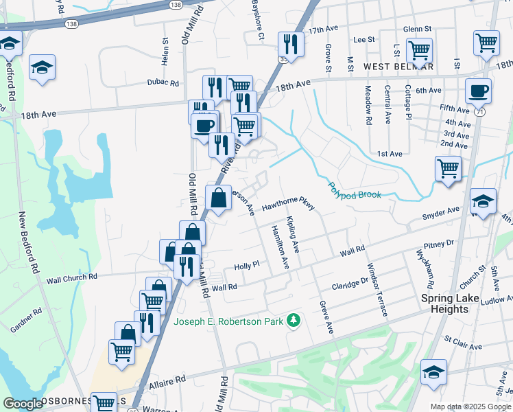 map of restaurants, bars, coffee shops, grocery stores, and more near 2502 Emerson Avenue in Spring Lake