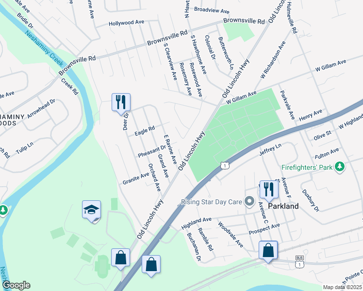 map of restaurants, bars, coffee shops, grocery stores, and more near 570 Rosewood Avenue in Langhorne