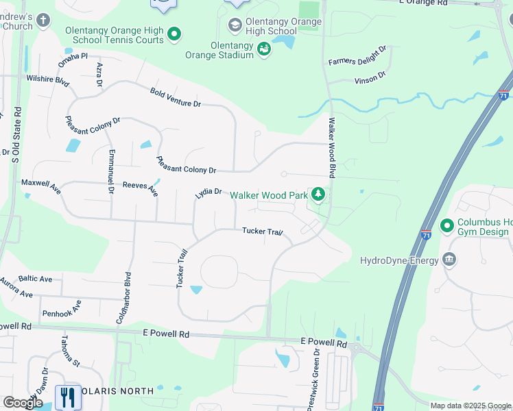 map of restaurants, bars, coffee shops, grocery stores, and more near 2862 Laurelwind Boulevard in Lewis Center