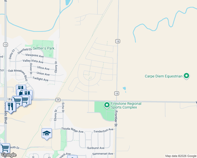 map of restaurants, bars, coffee shops, grocery stores, and more near 6805 Utica Circle in Longmont