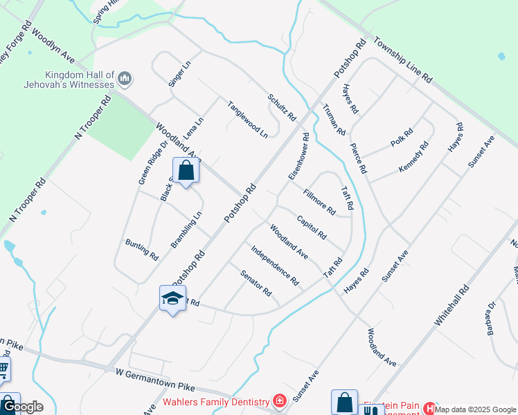 map of restaurants, bars, coffee shops, grocery stores, and more near 926 Woodland Avenue in Eagleville