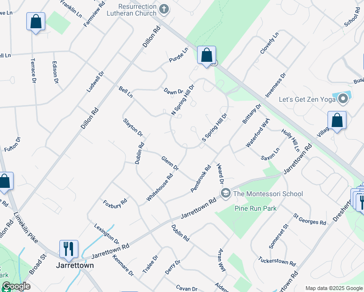 map of restaurants, bars, coffee shops, grocery stores, and more near 1706 Smedley Court in Ambler