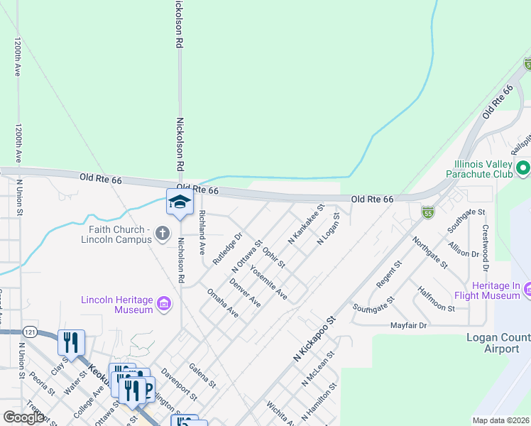 map of restaurants, bars, coffee shops, grocery stores, and more near 1601-1699 North Ottawa Street in Lincoln