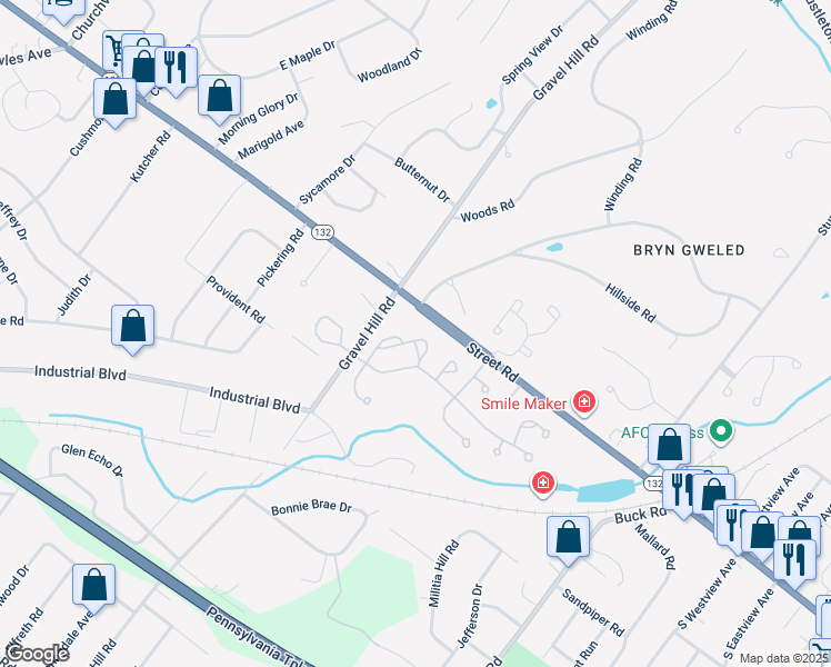 map of restaurants, bars, coffee shops, grocery stores, and more near 643 Croft Drive in Bucks County