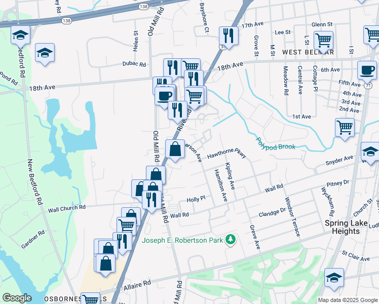 map of restaurants, bars, coffee shops, grocery stores, and more near 1202 Hawthorne Parkway in Spring Lake