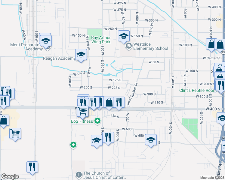 map of restaurants, bars, coffee shops, grocery stores, and more near 333 South 950 West in Springville