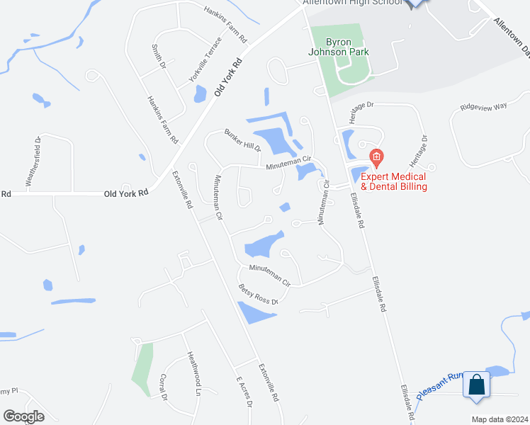 map of restaurants, bars, coffee shops, grocery stores, and more near 20 Gettysburg Court in Allentown