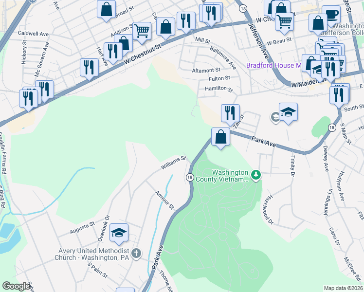 map of restaurants, bars, coffee shops, grocery stores, and more near 745 Williams Street in Washington
