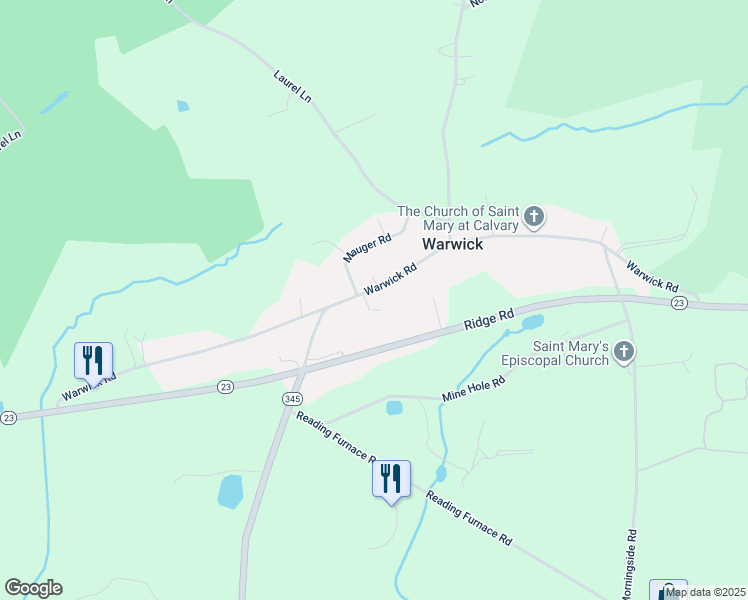 map of restaurants, bars, coffee shops, grocery stores, and more near 240 Warwick Rd in Elverson
