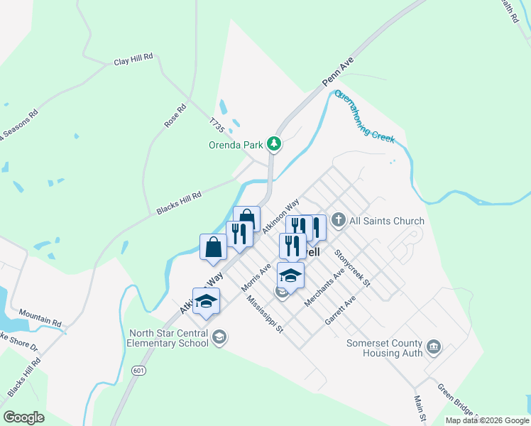 map of restaurants, bars, coffee shops, grocery stores, and more near 3493 Penn Avenue in Boswell