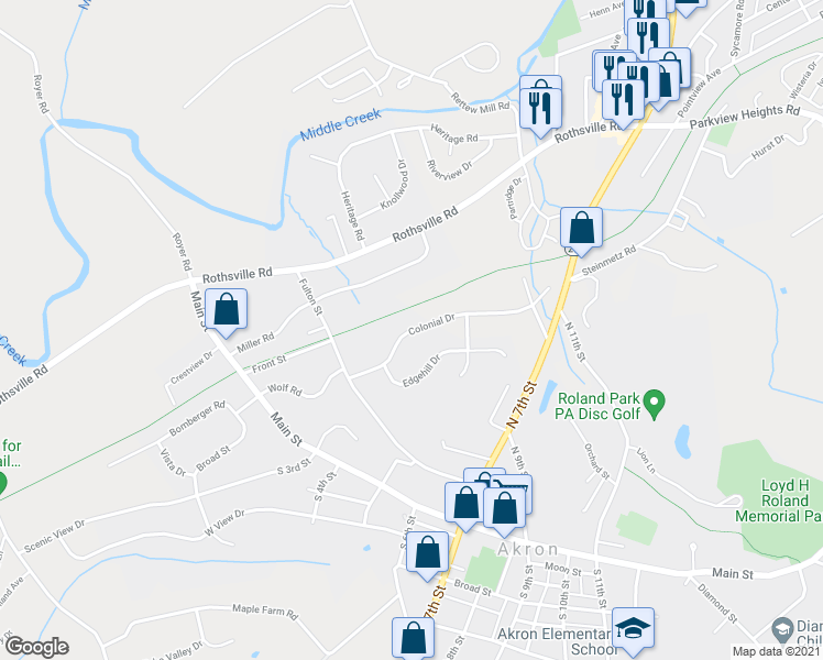 map of restaurants, bars, coffee shops, grocery stores, and more near 238 Colonial Drive in Akron