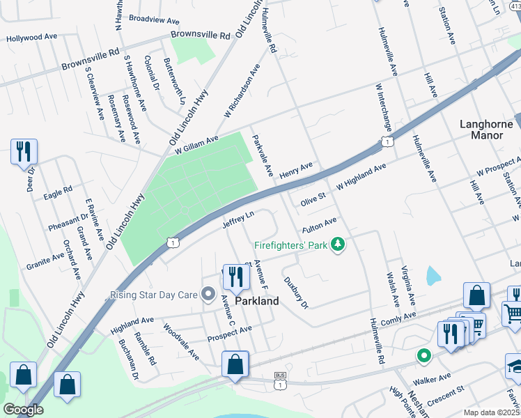 map of restaurants, bars, coffee shops, grocery stores, and more near 919 Jeffrey Lane in Langhorne