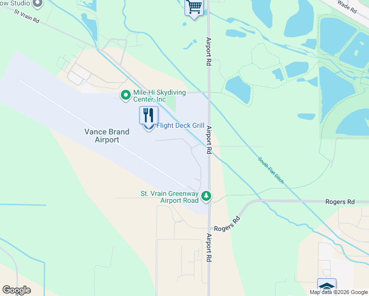 map of restaurants, bars, coffee shops, grocery stores, and more near 10415-10563 Airport Road in Longmont