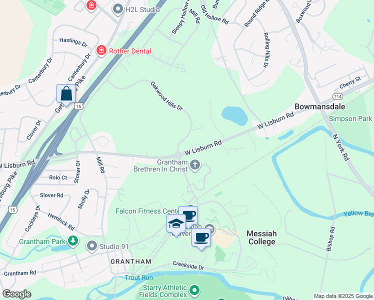 map of restaurants, bars, coffee shops, grocery stores, and more near 328 West Lisburn Road in Mechanicsburg