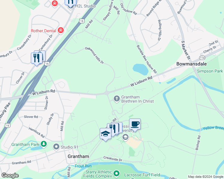 map of restaurants, bars, coffee shops, grocery stores, and more near 328 West Lisburn Road in Mechanicsburg