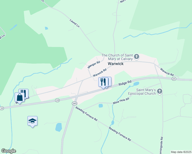 map of restaurants, bars, coffee shops, grocery stores, and more near 240 Warwick Rd in Elverson