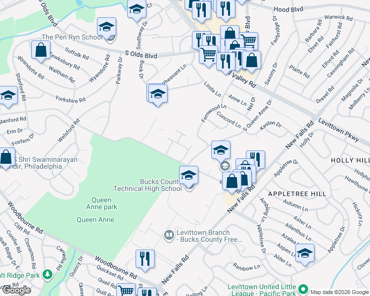 map of restaurants, bars, coffee shops, grocery stores, and more near 1020 Hidden Forest Court in Fairless Hills