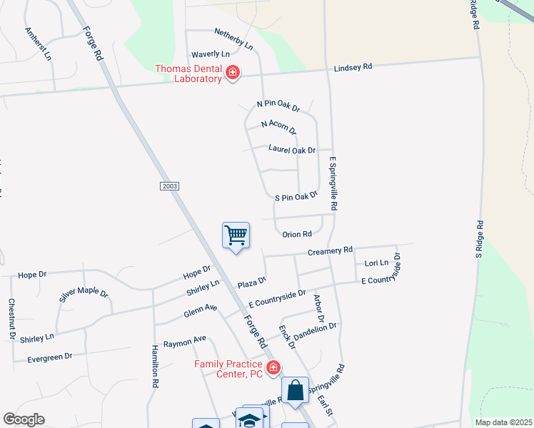 map of restaurants, bars, coffee shops, grocery stores, and more near 14 Southern Cross Drive in Boiling Springs