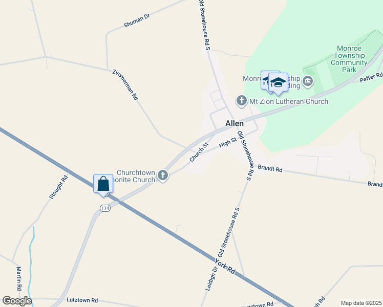 map of restaurants, bars, coffee shops, grocery stores, and more near 1320 Church Street in Carlisle