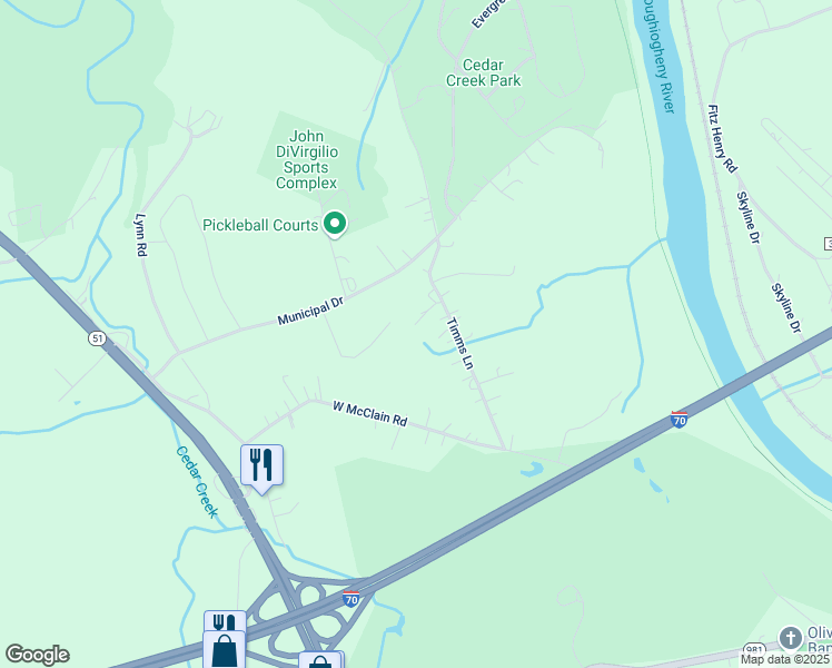 map of restaurants, bars, coffee shops, grocery stores, and more near 461 Timms Lane in Belle Vernon