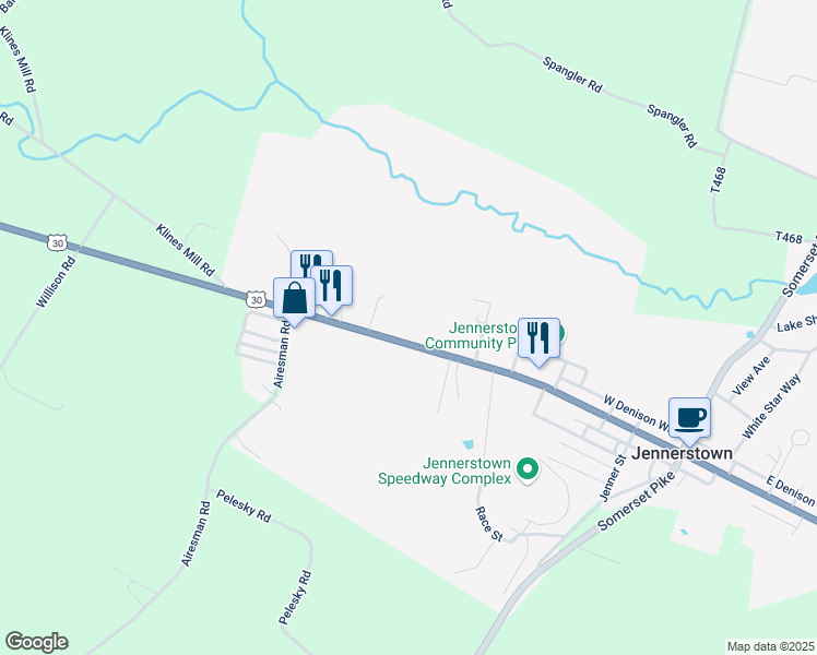map of restaurants, bars, coffee shops, grocery stores, and more near 1370 West Pitt Street in Boswell